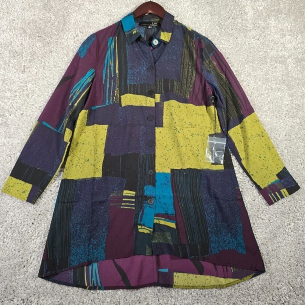 Liv by Habitat Tunic‎ Women S Multicolor Abstract Geo Button Down Shirt NEW